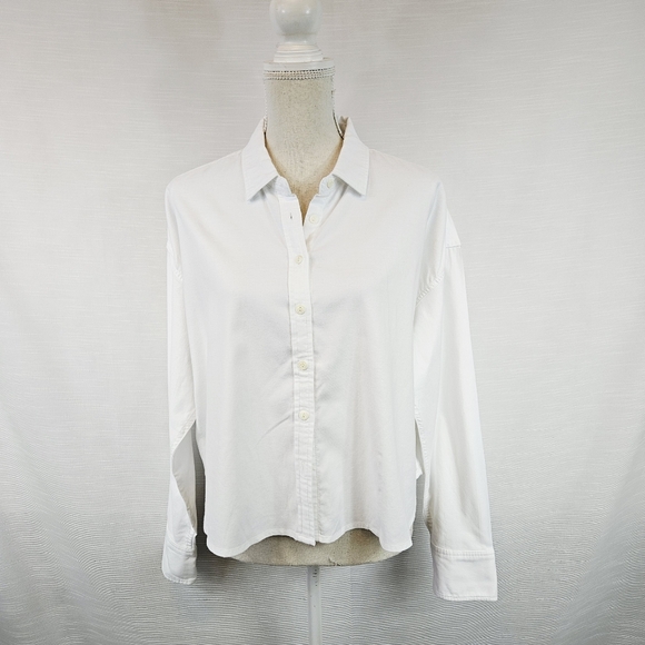 Faherty Stretch Oxford Cropped Button Down Shirt size Large - Picture 6 of 13